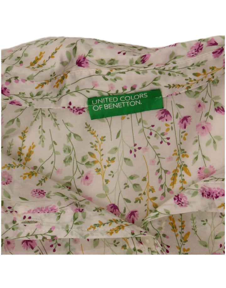 Camisa feminina BENETTON UK 14 médio branco floral