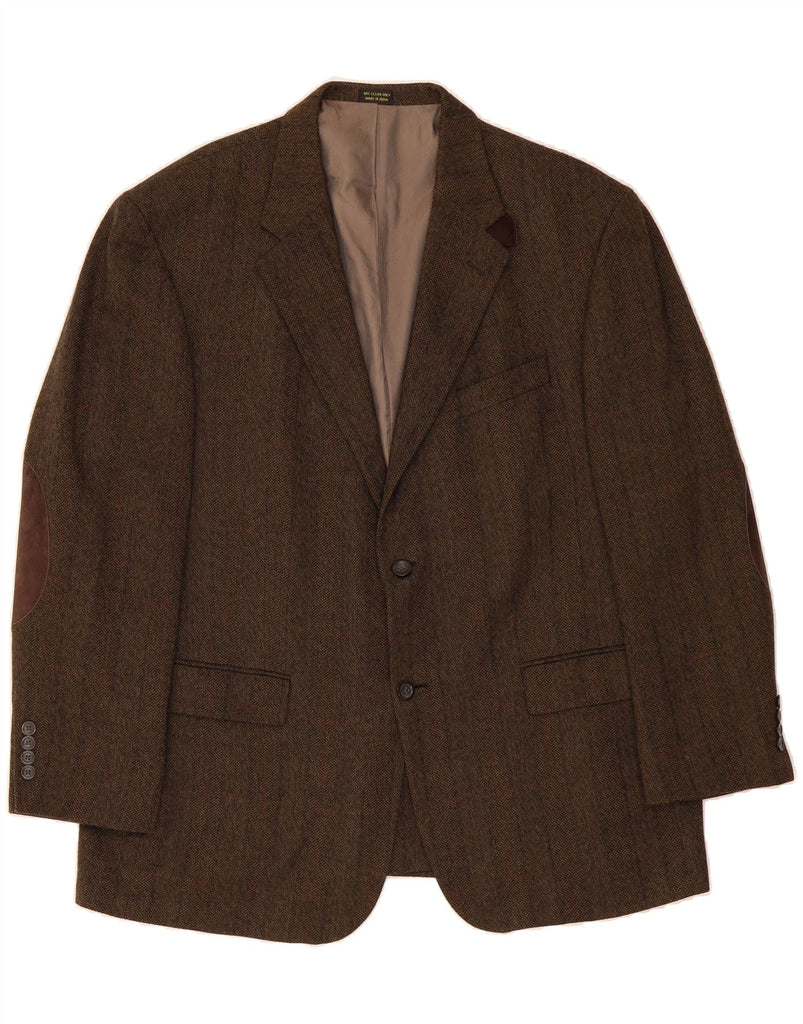 OSCAR DE LA RENTA Mens 2 Button Blazer Jacket UK 46 3XL Brown Herringbone Vintage Oscar De La Renta and Second-Hand Oscar De La Renta from Messina Hembry 