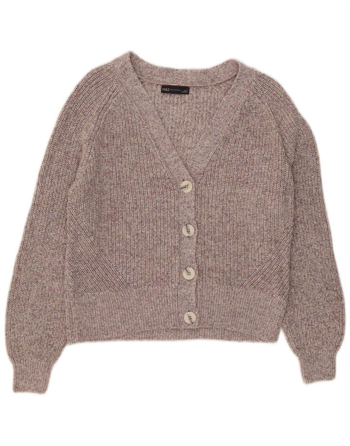 Suéter cardigã feminino MARKS & SPENCER Reino Unido 14 algodão manchado cinza médio