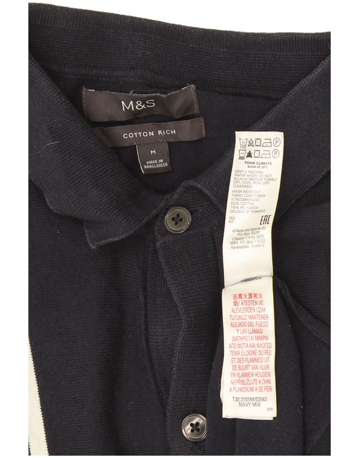 Suéter cardigã masculino Marks & Spencer médio listrado azul marinho de algodão