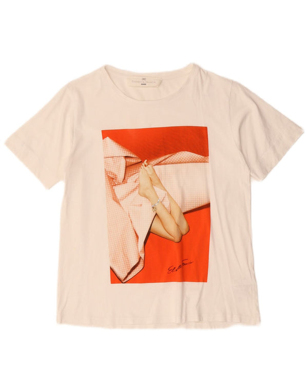 Camiseta feminina Elisabetta Franchi com estampa gráfica UK 12 algodão branco médio