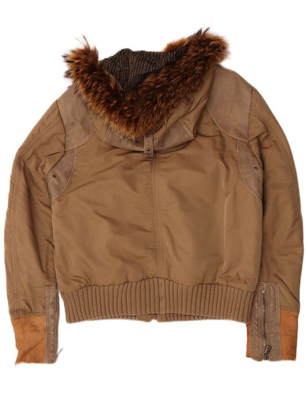 Jaqueta bomber masculina vintage com capuz Reino Unido 40 grande marrom