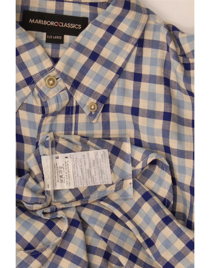 Camisa masculina de flanela Marlboro Classics grande algodão guingão azul