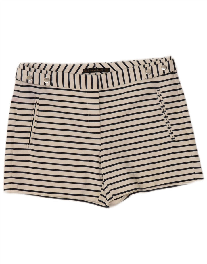 Calça quente feminina Zara médio W30 algodão listrado branco