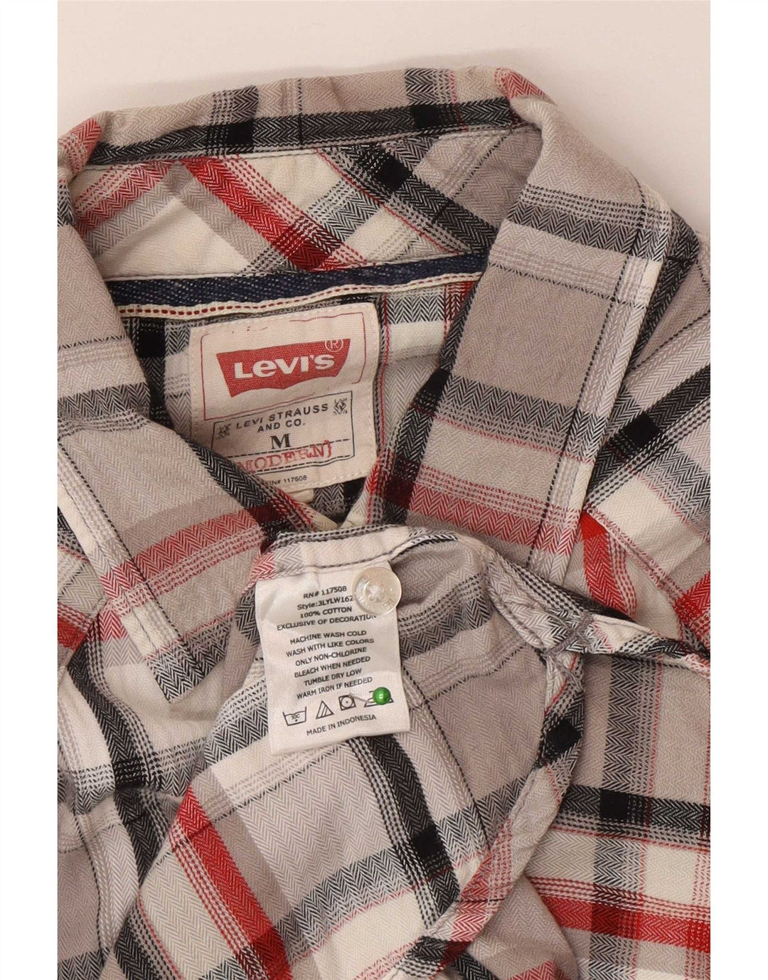 Camisa masculina de flanela Levi's cinza médio xadrez algodão