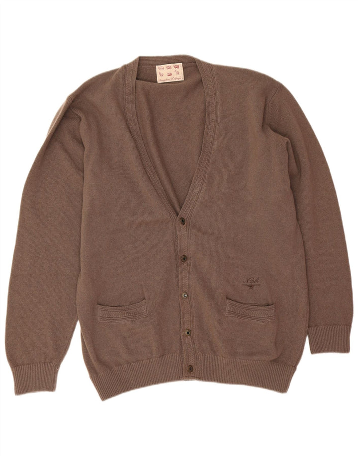Suéter cardigã masculino vintage 2XL lã marrom