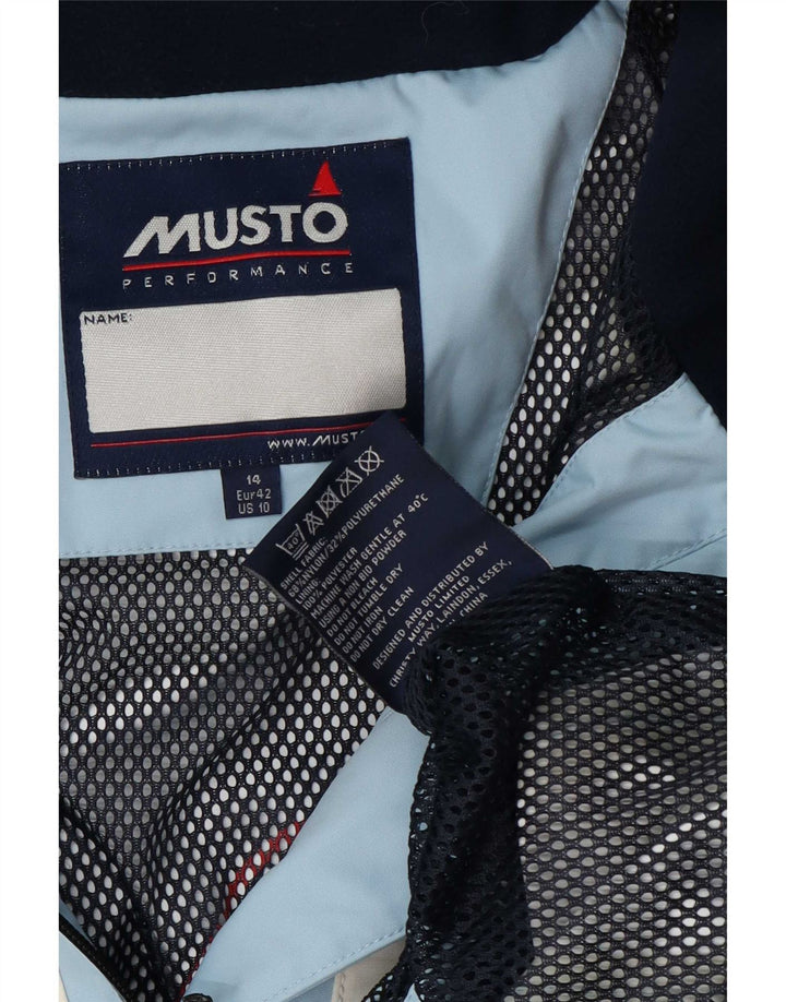 Jaqueta de chuva feminina Musto gráfica Reino Unido 14 grande bloco colorido azul nylon