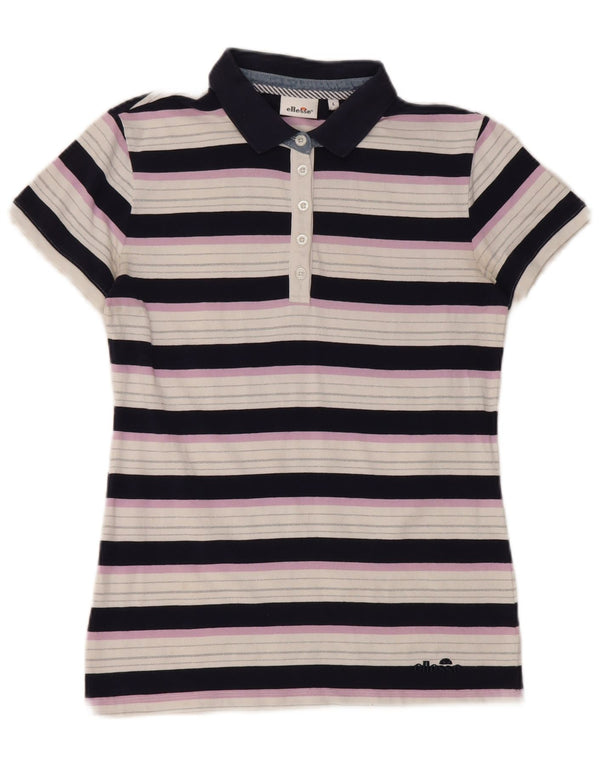 Ellesse Camisa polo feminina de manga curta UK 14 grande listrada multicolorida