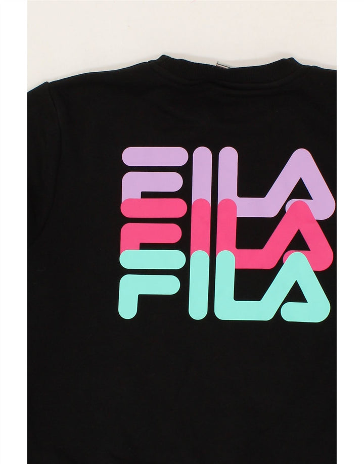 FILA Womens Oversized Graphic Crop Sweatshirt Jumper UK 6 XS Black Cotton Vintage Fila and Second-Hand Fila from Messina Hembry 