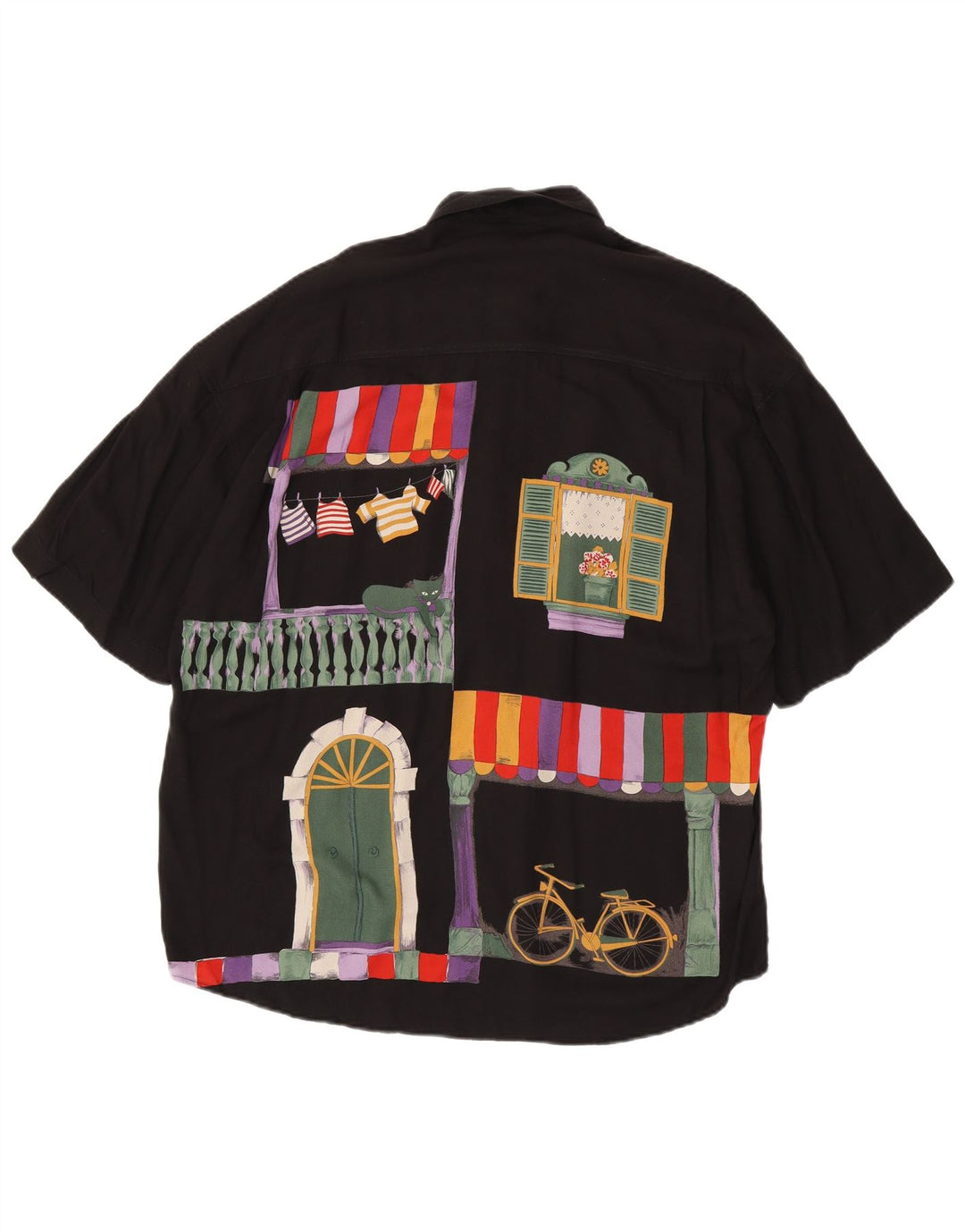 Camisa masculina Cadini de manga curta gráfica Suze 41/42 grande viscose preta