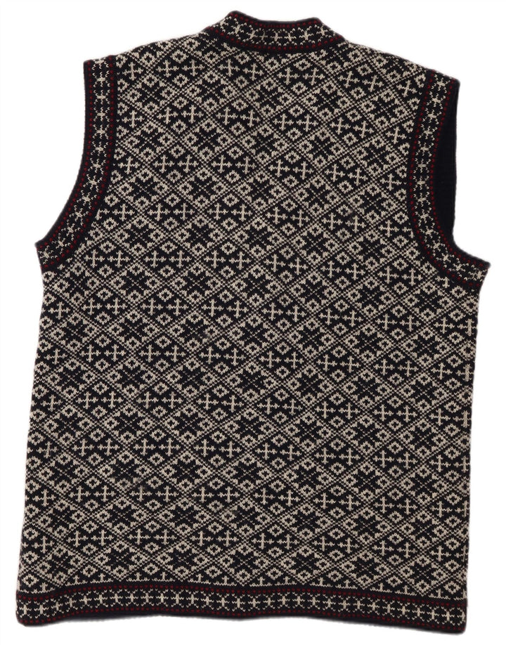 Colete masculino vintage grande lã geométrica azul marinho