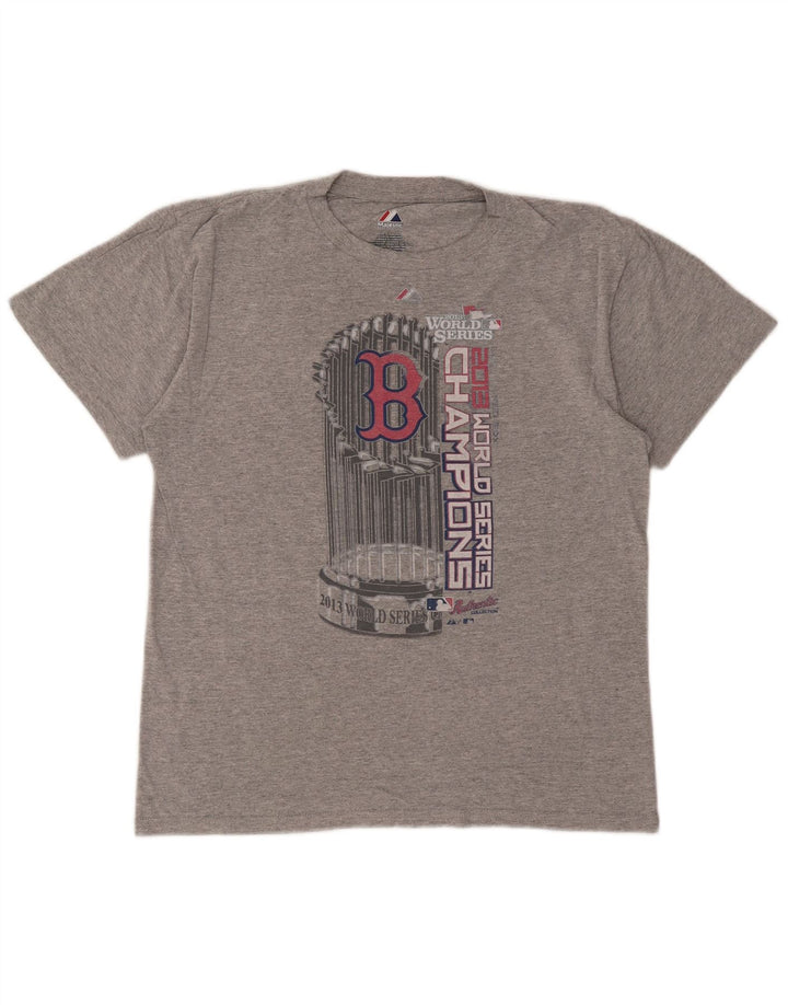 Camiseta masculina Majestic Boston Red Sox com estampa gráfica cinza médio poliéster
