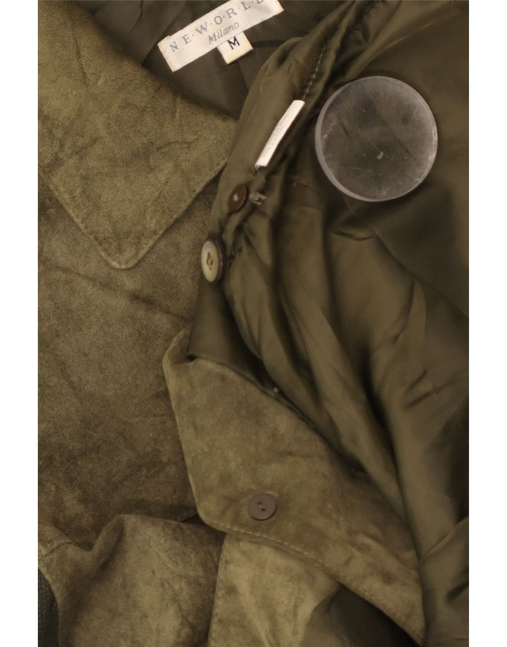 Jaqueta feminina vintage de camurça tricotada Reino Unido 14 couro verde médio