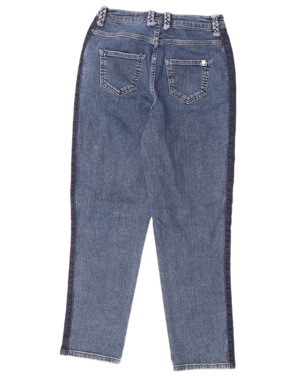 Calça jeans feminina de cintura alta Ted Baker W26 L25 azul colorblock algodão