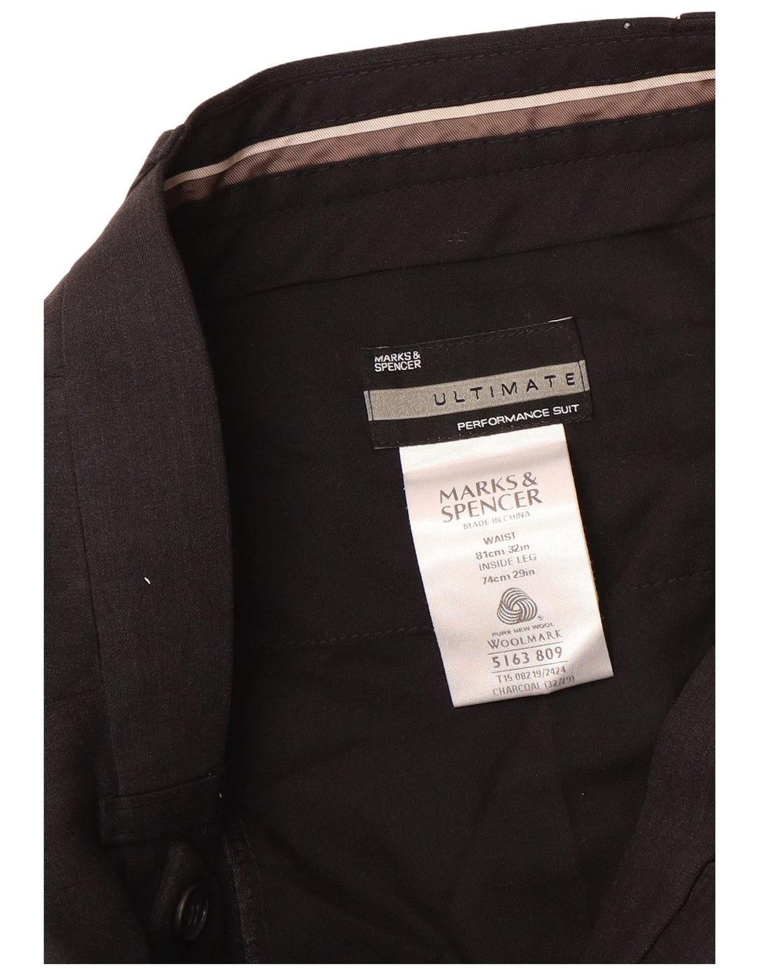 Calça masculina Marks & Spencer com pegged terno W32 L29 lã marrom