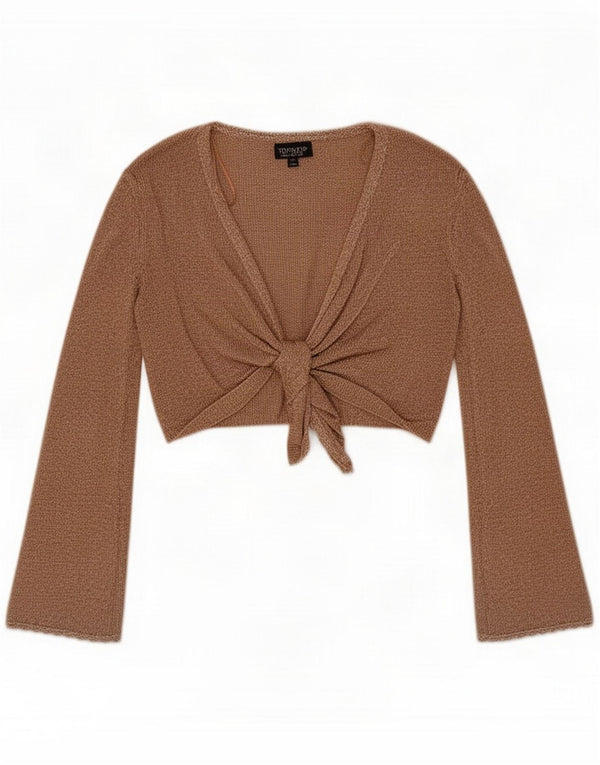 Topshop Womens Oversized Wrap Crop Top UK 12 Algodão Marrom Médio