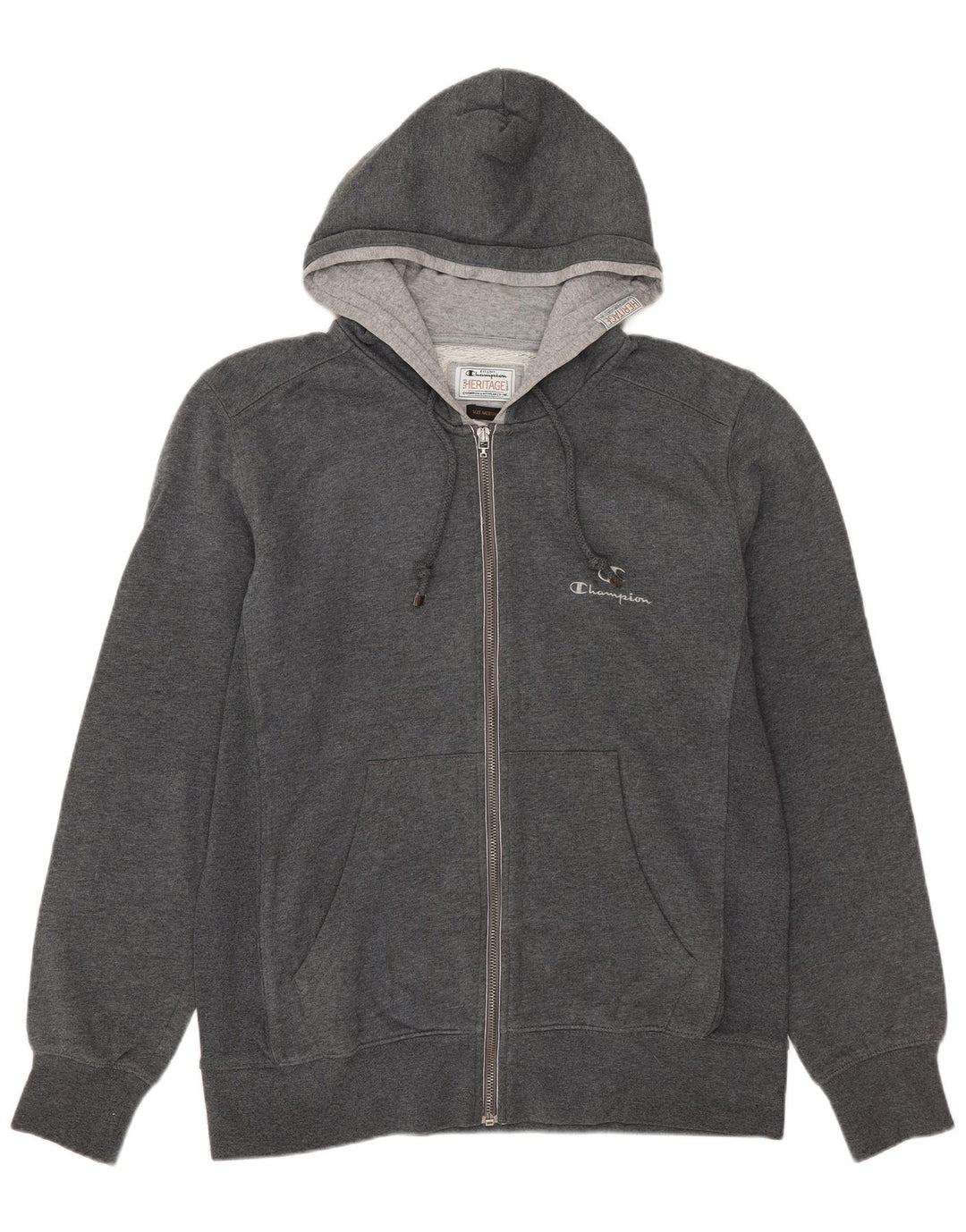 Suéter masculino CHAMPION Heritage Zip com capuz de algodão cinza médio