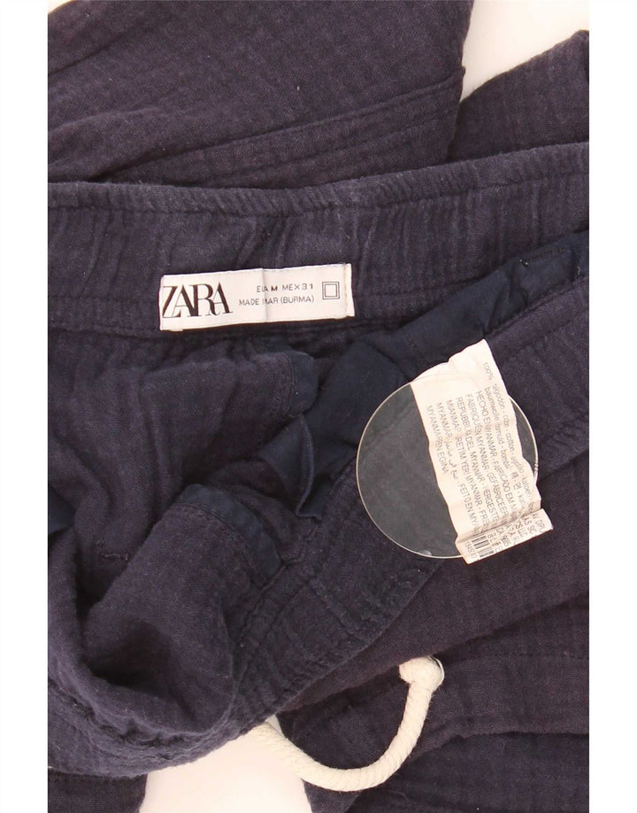 Zara Mens Sport Shorts Médio Azul Marinho Algodão