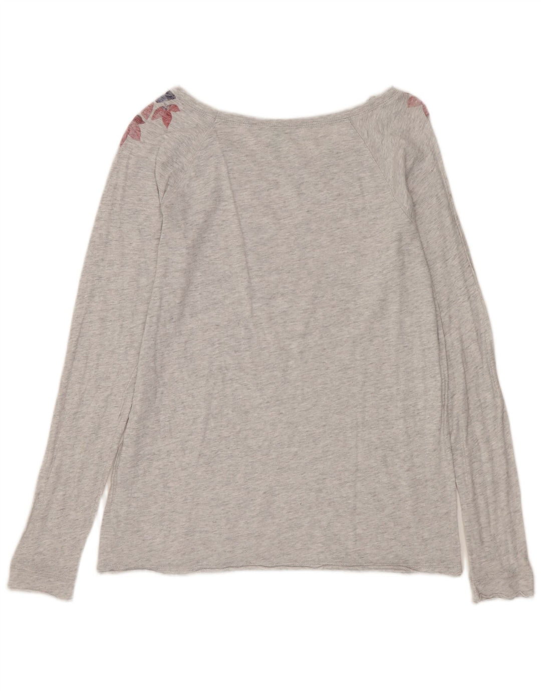 Top gráfico feminino Benetton manga comprida UK 12 algodão floral cinza médio