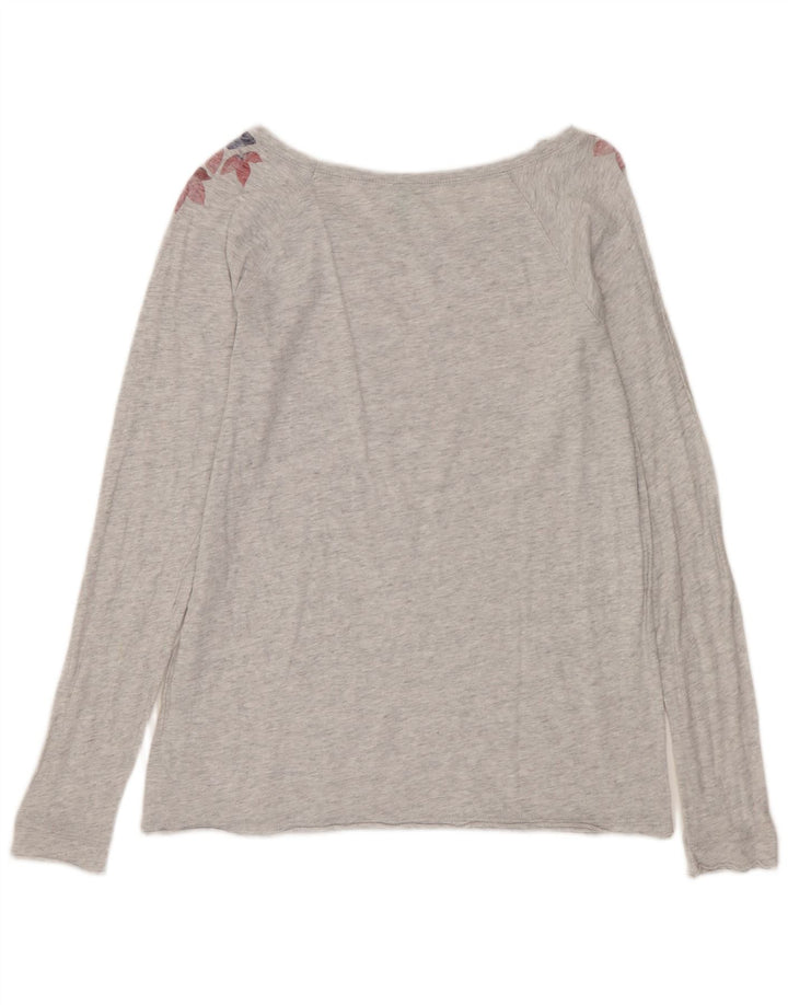 Top gráfico feminino Benetton manga comprida UK 12 algodão floral cinza médio