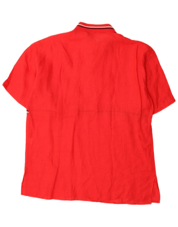 Pulôver masculino vintage de manga curta XL linho listrado vermelho