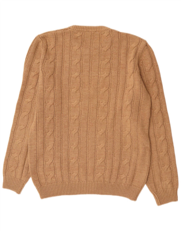 Suéter vintage masculino com gola redonda, acrílico marrom médio