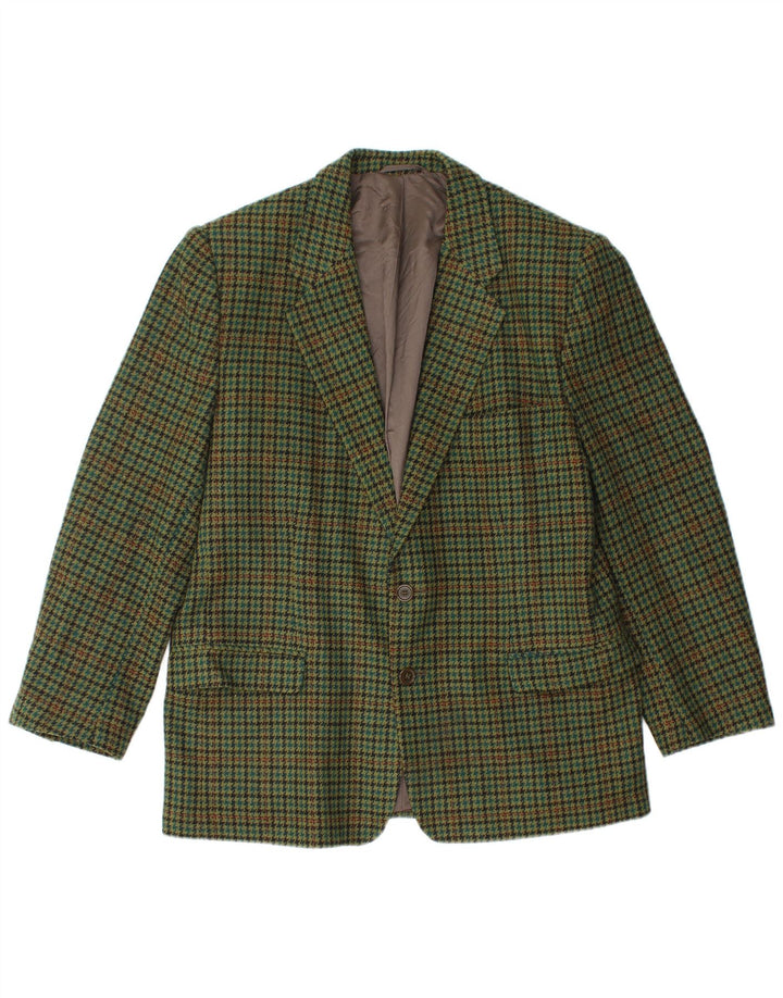 Jaqueta blazer masculina vintage com 2 botões IT 50 grande verde xadrez nova lã