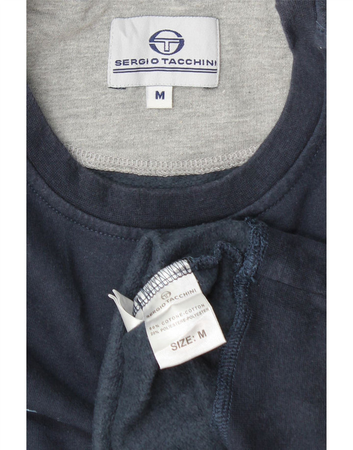 SERGIO TACCHINI Moletom gráfico masculino Jumper médio azul marinho algodão