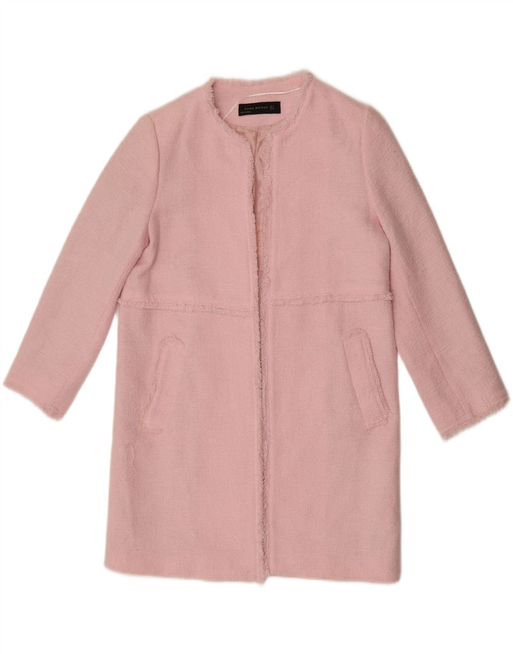 Sobretudo aberto feminino Zara UK 10 pequeno algodão rosa