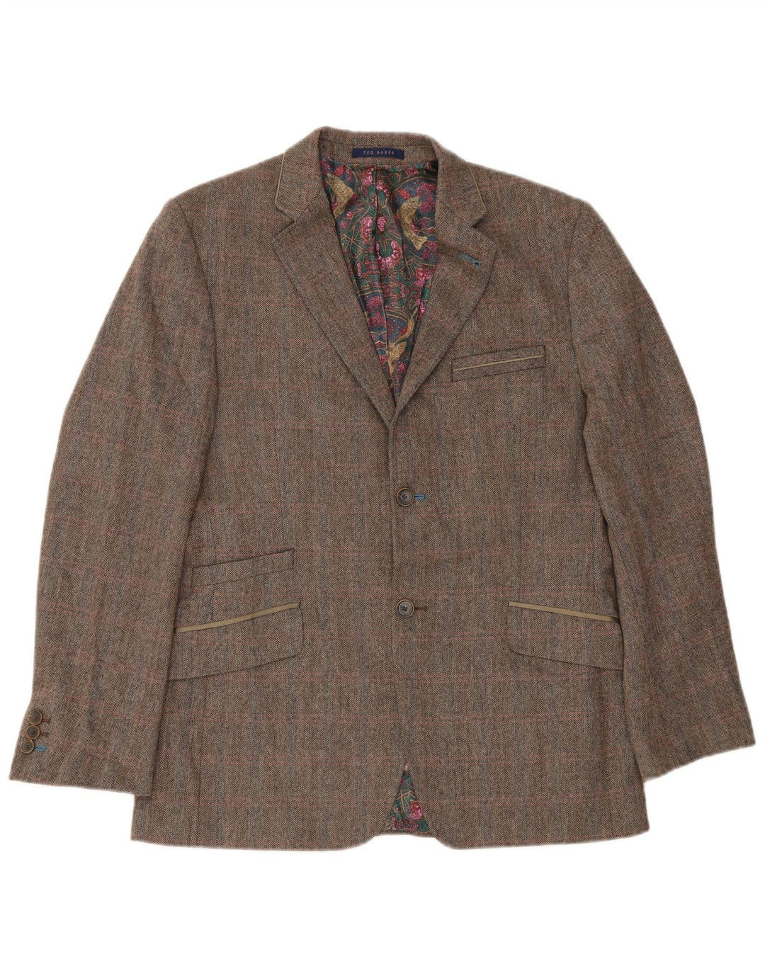 Jaqueta blazer masculina Ted Baker de ajuste regular Reino Unido 40 grande espinha de peixe marrom