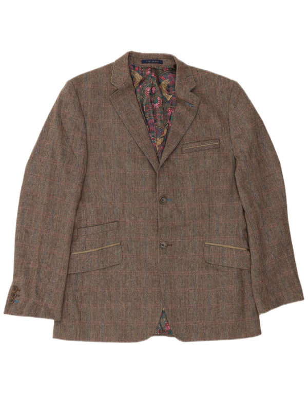 Jaqueta blazer masculina Ted Baker de ajuste regular Reino Unido 40 grande espinha de peixe marrom