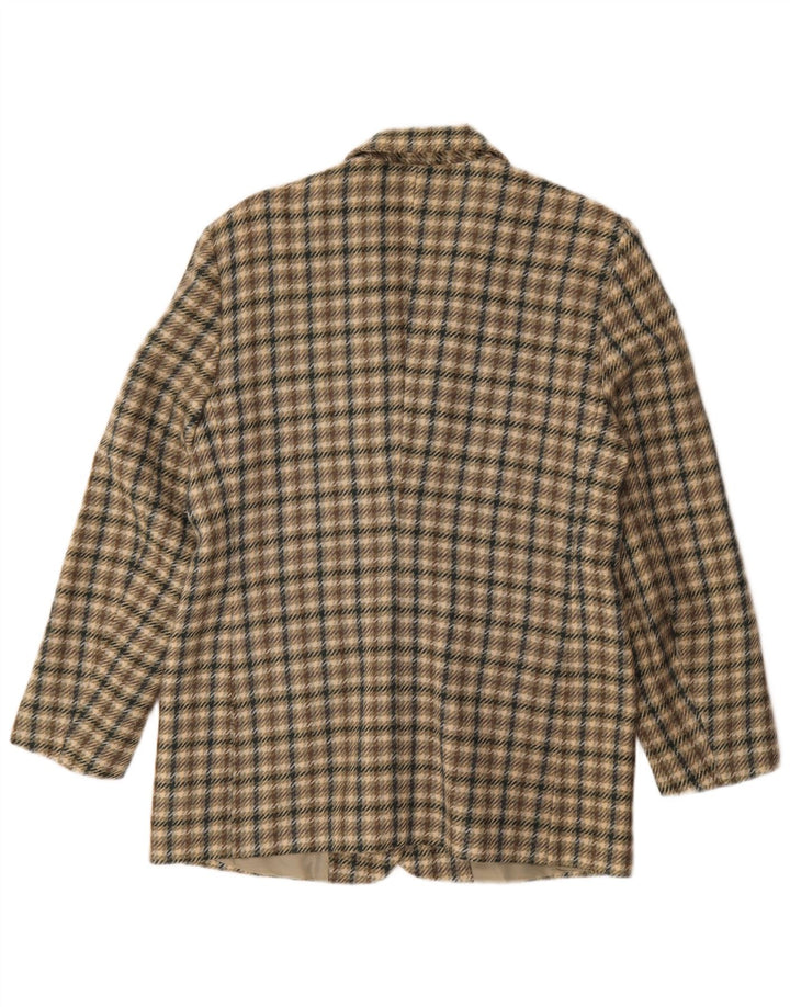 Jaqueta blazer feminina vintage com 2 botões IT 44 lã xadrez cáqui médio