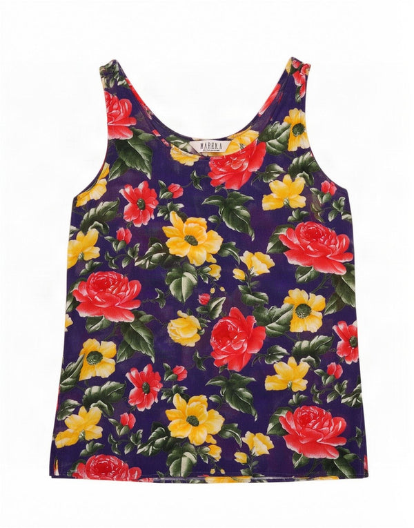 Blusa feminina sem mangas Marella UK 14 médio azul marinho floral