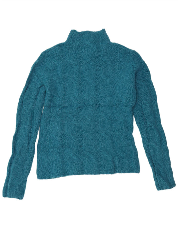 EDDIE BAUER Suéter feminino com gola tartaruga Reino Unido 14 lã de cordeiro azul médio