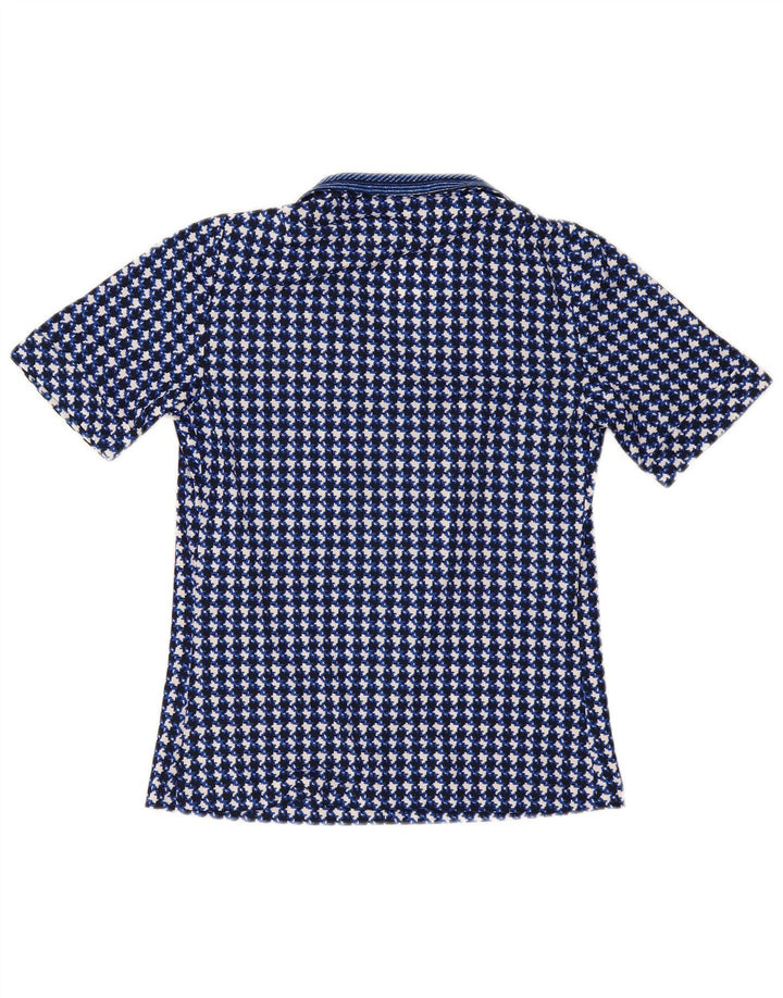 Blusa feminina vintage UK 10 pequena azul marinho Houndstooth