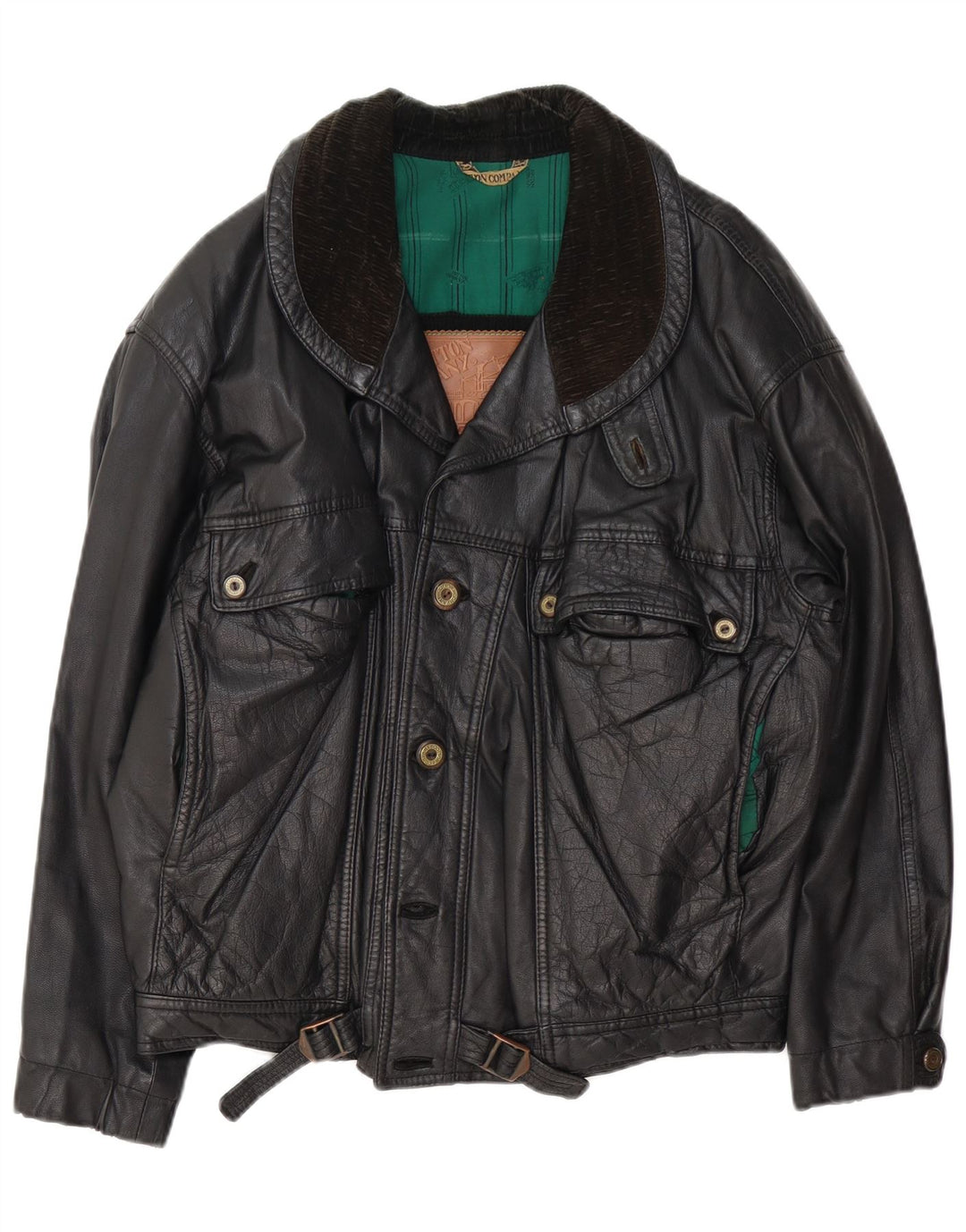 Jaqueta de couro masculina vintage UK 42 XL preta