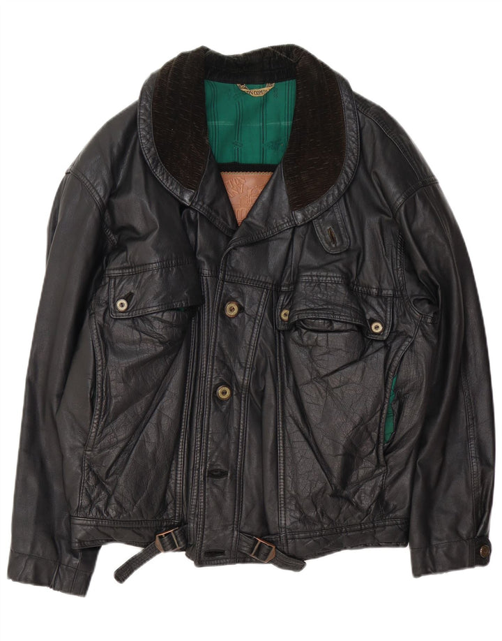 Jaqueta de couro masculina vintage UK 42 XL preta