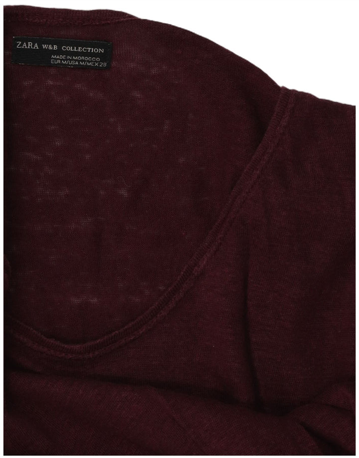 Camiseta feminina Zara Top UK 14 Médio Borgonha
