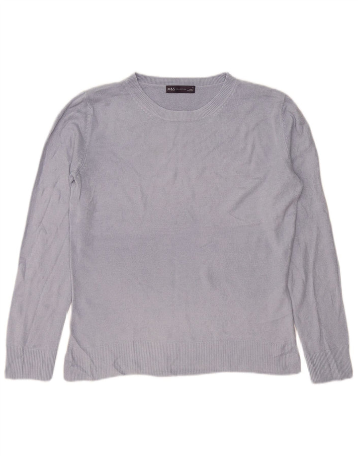 Suéter feminino Marks & Spencer com gola redonda grande, Reino Unido 10 pequeno azul
