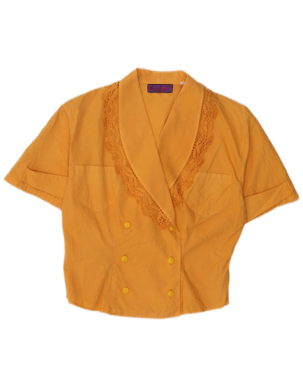 Blusa feminina vintage de manga curta UK 12 algodão laranja médio
