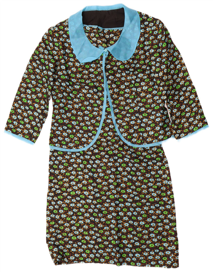 Conjunto feminino VINTAGE manga 3/4 de 2 peças Reino Unido 14 médio preto floral