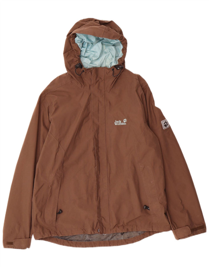 Jaqueta de chuva masculina com capuz Jack Wolfskin Reino Unido 36/38 poliamida marrom médio