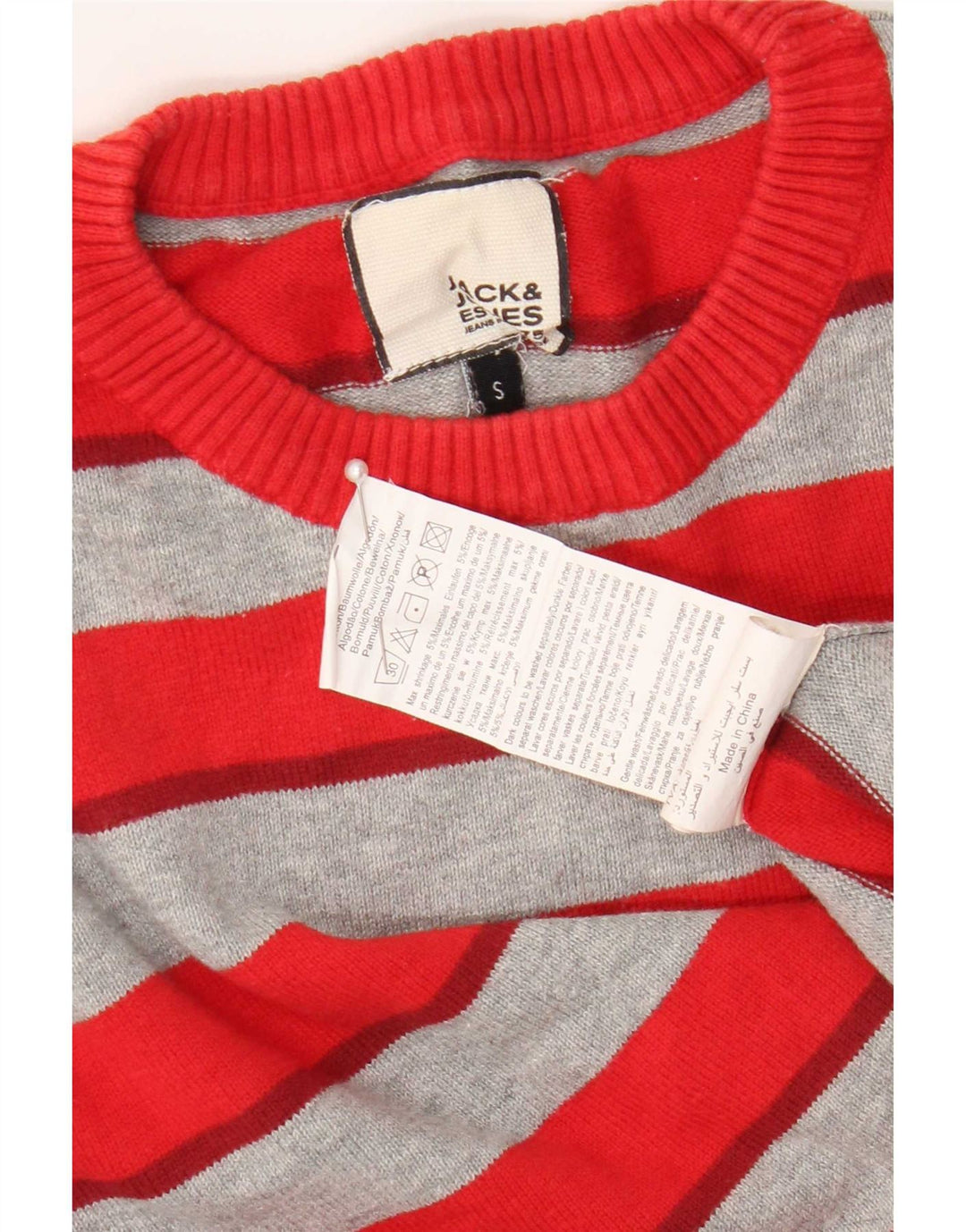 Suéter masculino Jack & Jones com ajuste regular e gola redonda, listrado vermelho pequeno