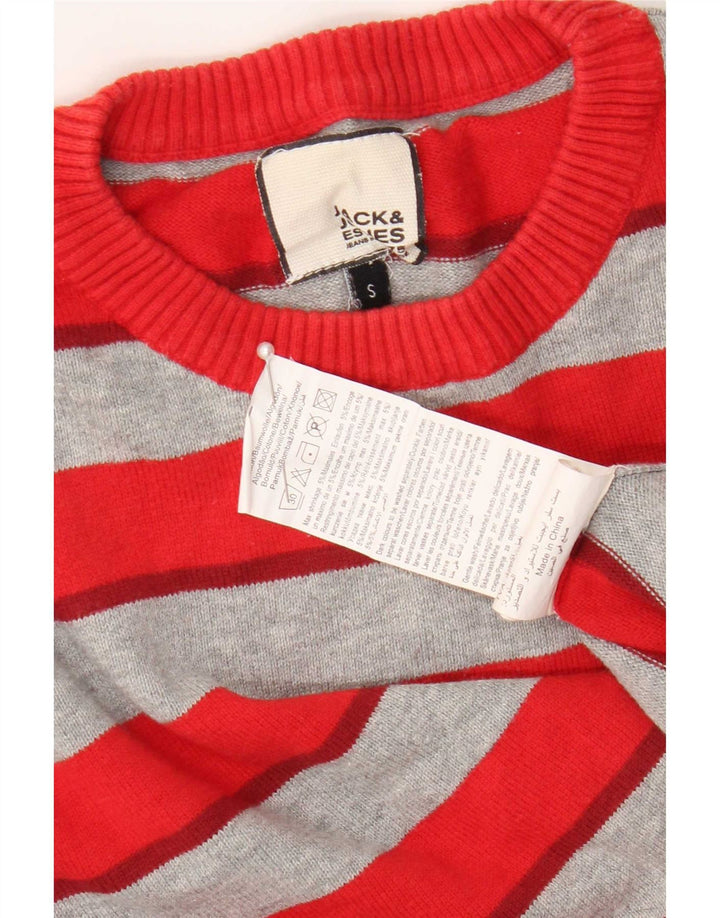 Suéter masculino Jack & Jones com ajuste regular e gola redonda, listrado vermelho pequeno