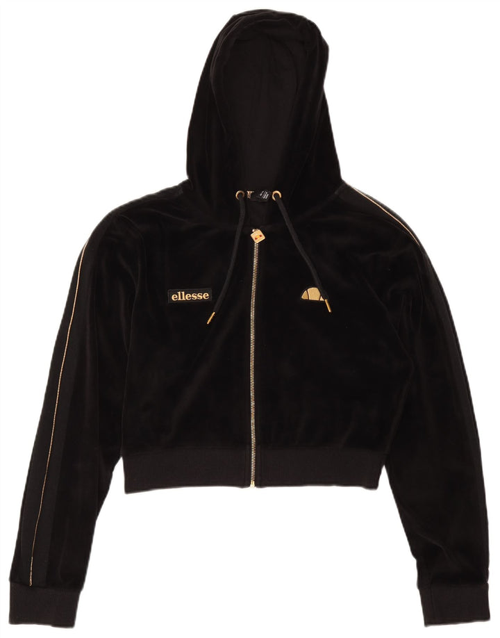 Ellesse Suéter feminino com capuz e veludo com zíper Reino Unido 14 grande poliéster preto