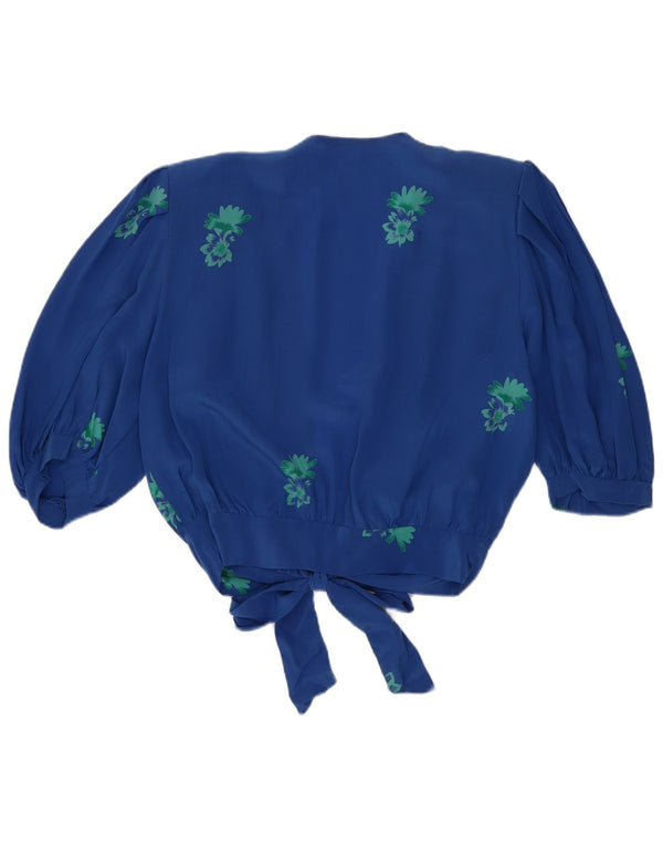 Top Cardigan Feminino Vintage UK 14 Floral Azul Médio