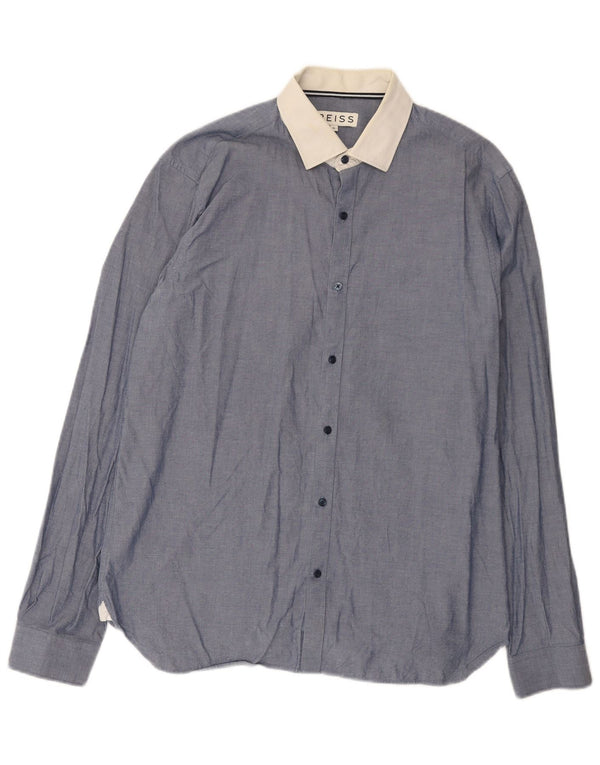 Camisa masculina Reiss XL azul colorblock algodão