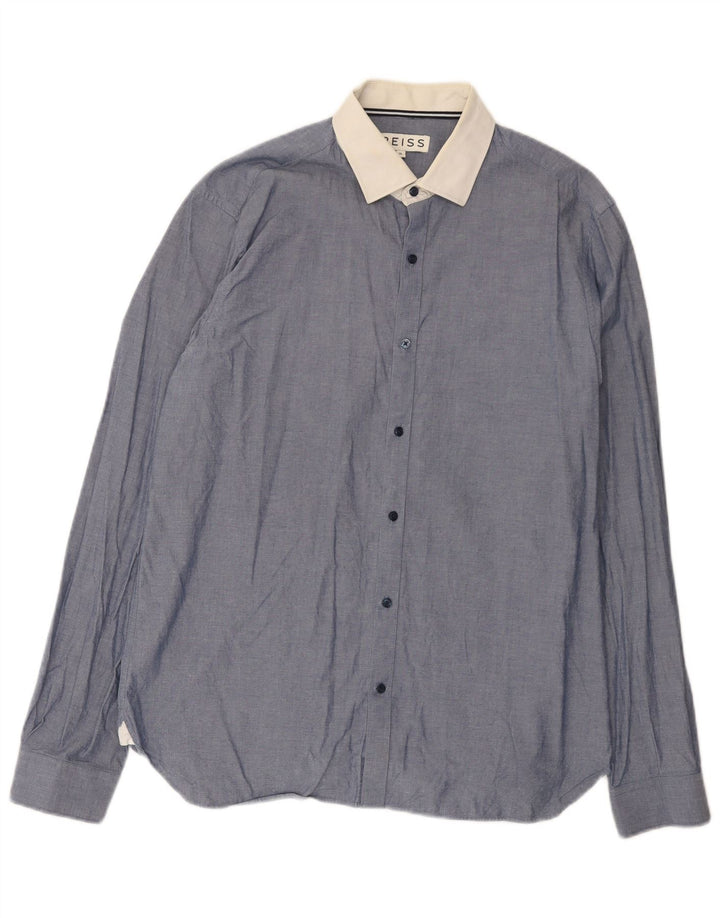 Camisa masculina Reiss XL azul colorblock algodão