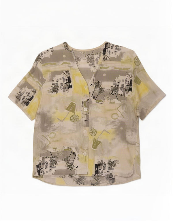 Blusa feminina vintage de manga curta com estampa gráfica UK 18 XL multicolorida