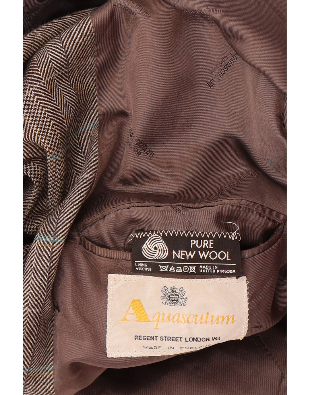 Jaqueta blazer masculina longa de 2 botões AQUASCUTUM Reino Unido 40 grande espinha de peixe cinza